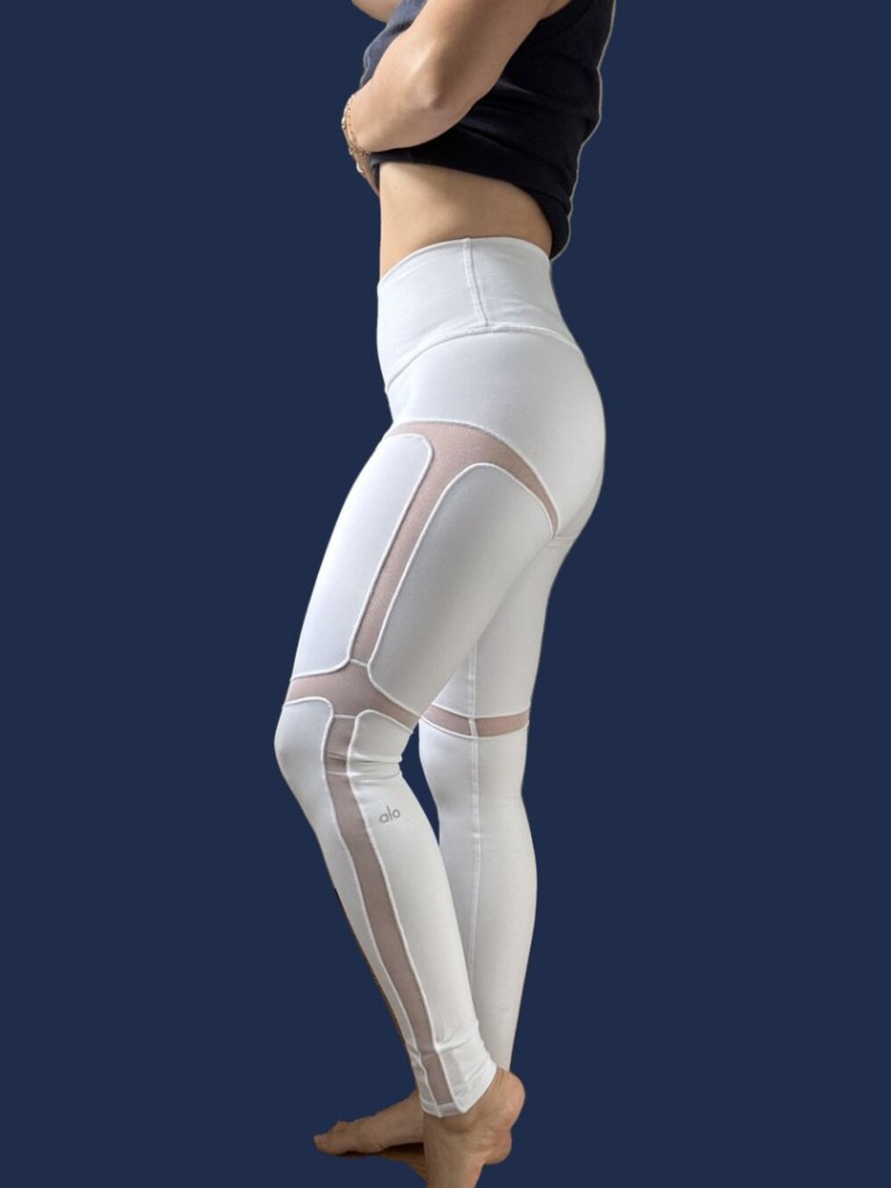 Alo Yoga High-Waist Scope Legging White/White Mesh Panel Size S